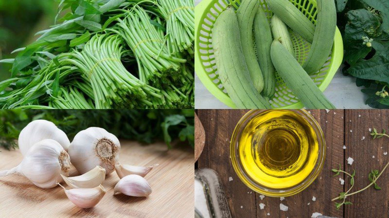 Ingredients for stir-fried water spinach with fragrant gourd