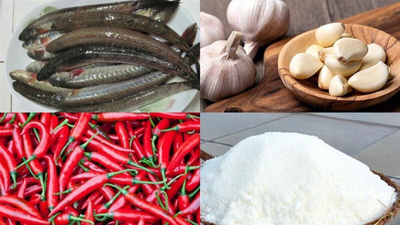 Ingredients for dried snakehead fish dish