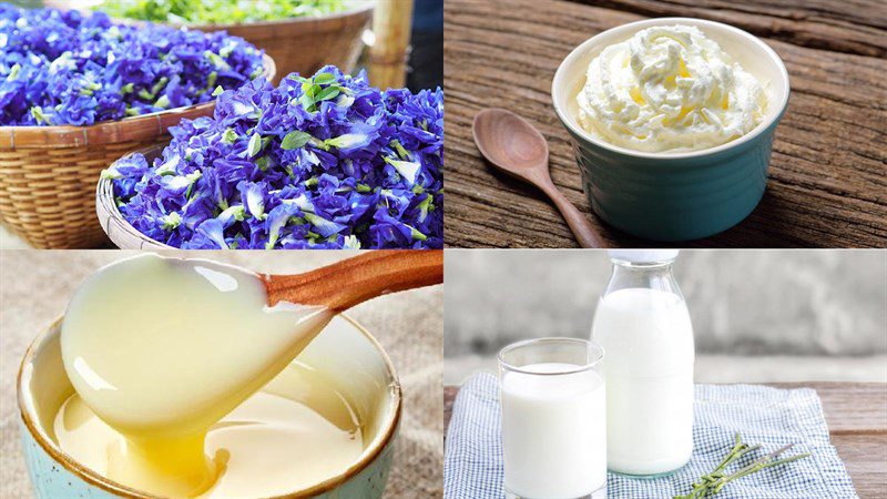 Ingredients for butterfly pea flower ice cream