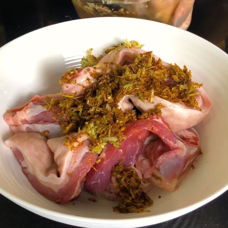 Step 2 Make the marinade mixture and marinate the meat for Sun-dried Pork Belly marinated with lemongrass and chili