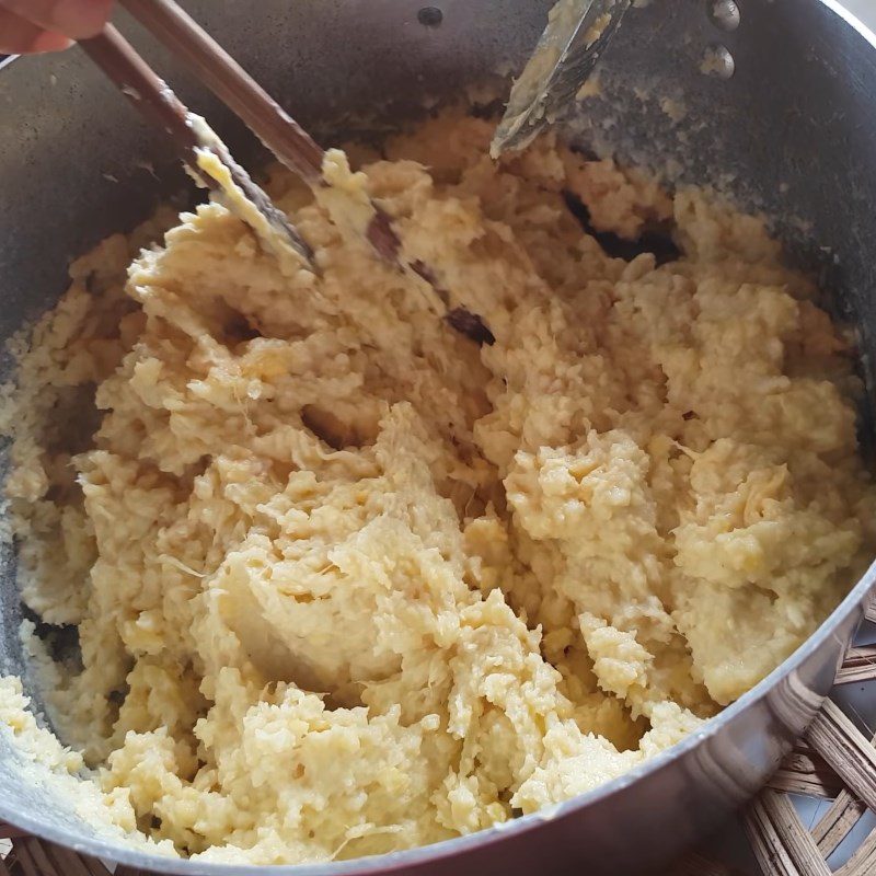 Step 3 Make the durian bean filling for the Gấc sticky rice cake filled with durian