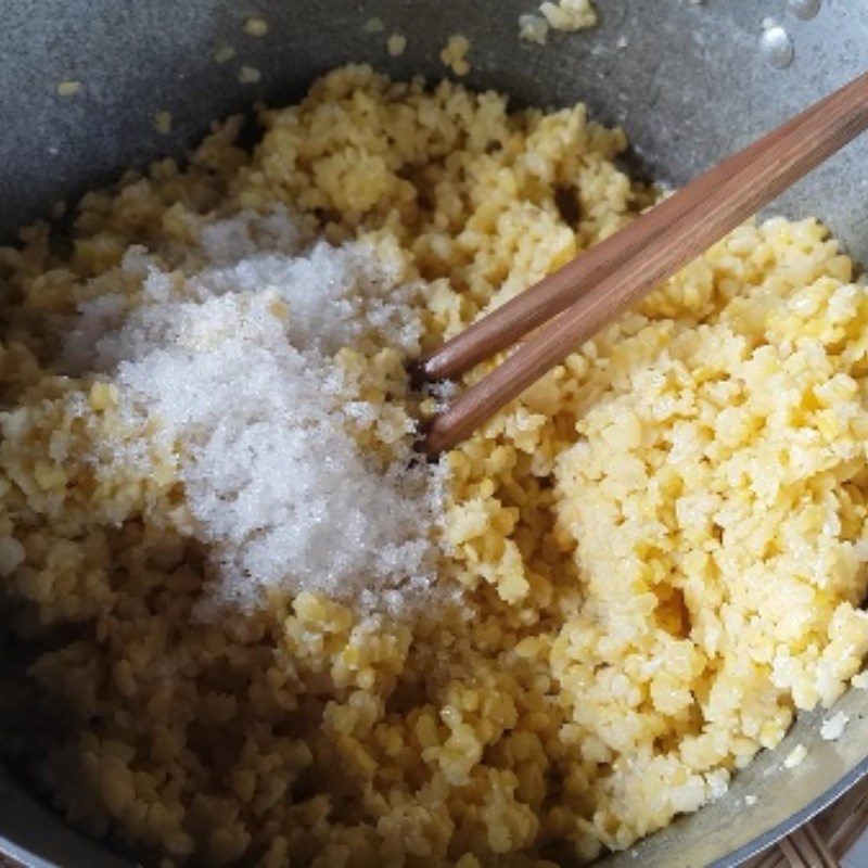 Step 3 Make the durian bean filling for the Gấc sticky rice cake filled with durian