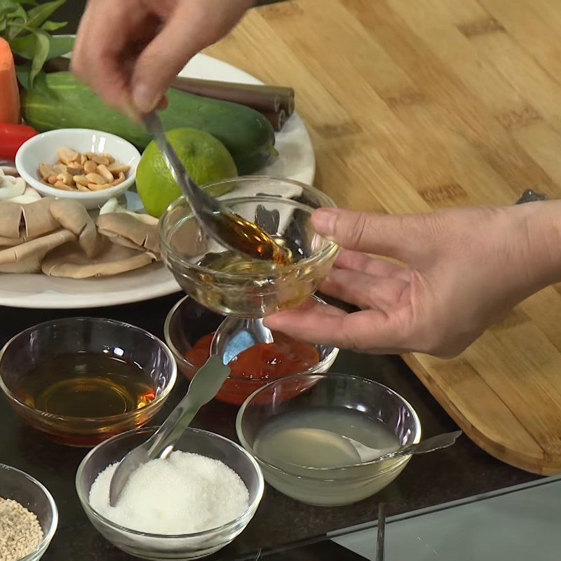 Step 1 Making salad dressing for Lotus flower salad with oyster mushrooms