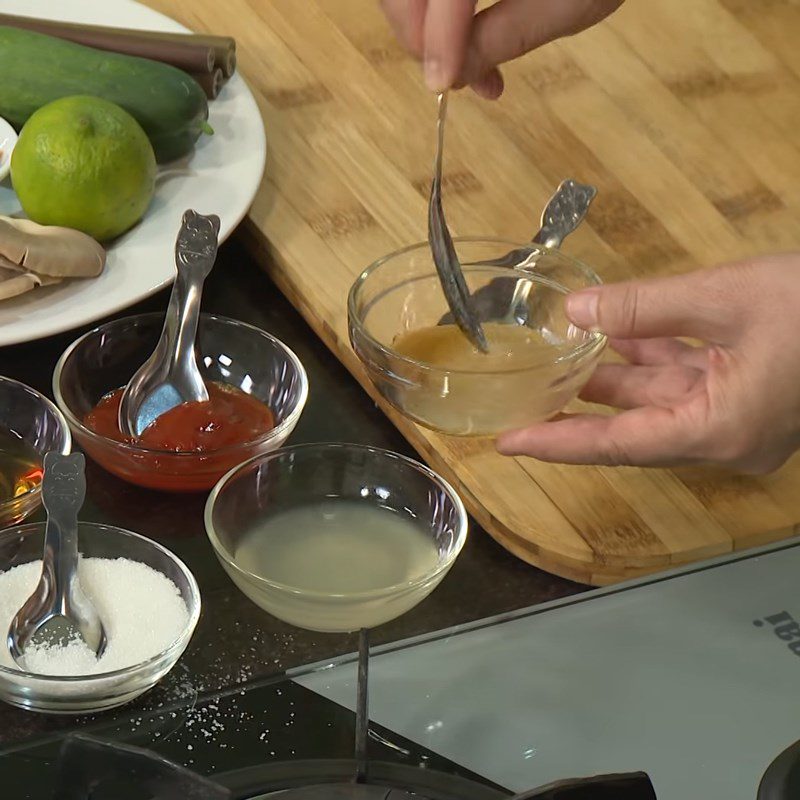 Step 1 Making salad dressing for Lotus flower salad with oyster mushrooms