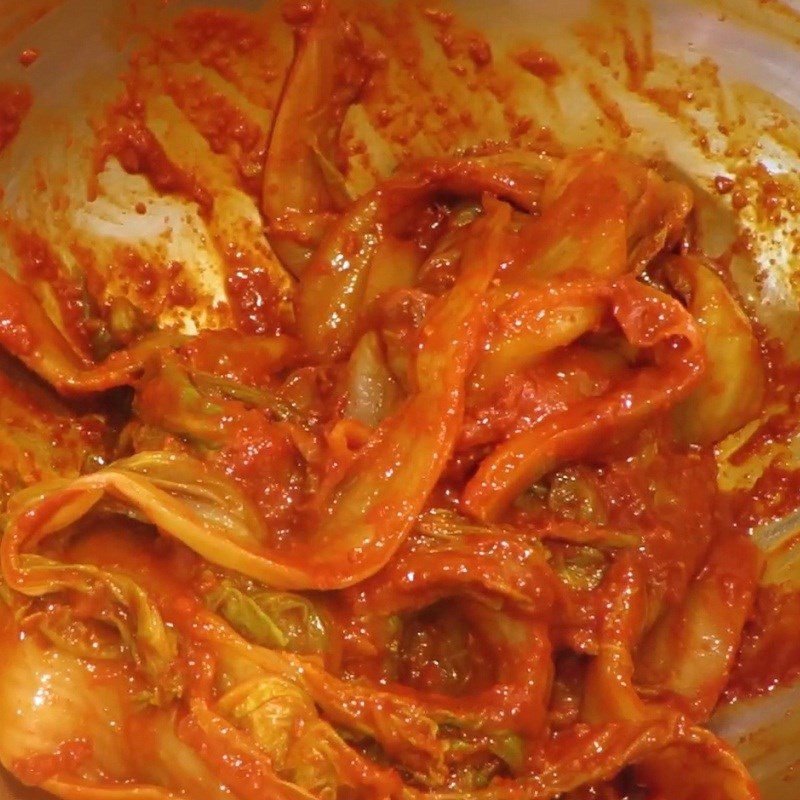 Step 4 Make spicy chili sauce and mix with cabbage Korean potato soup with bones