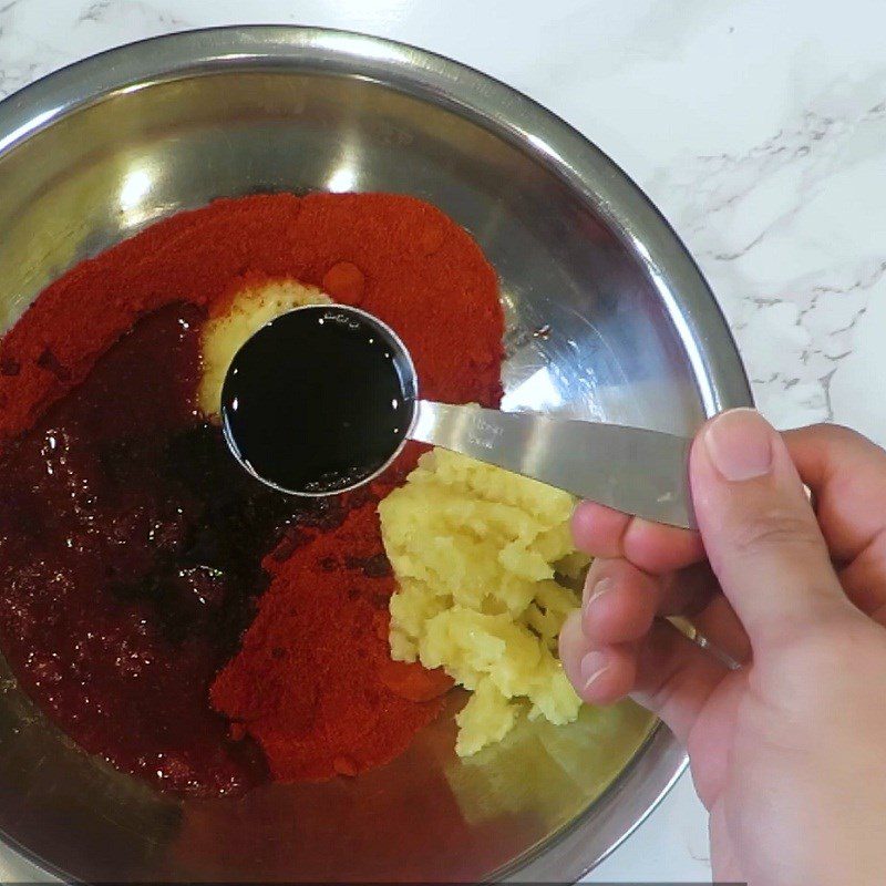 Step 4 Make spicy chili sauce and mix with cabbage Korean potato soup with bones