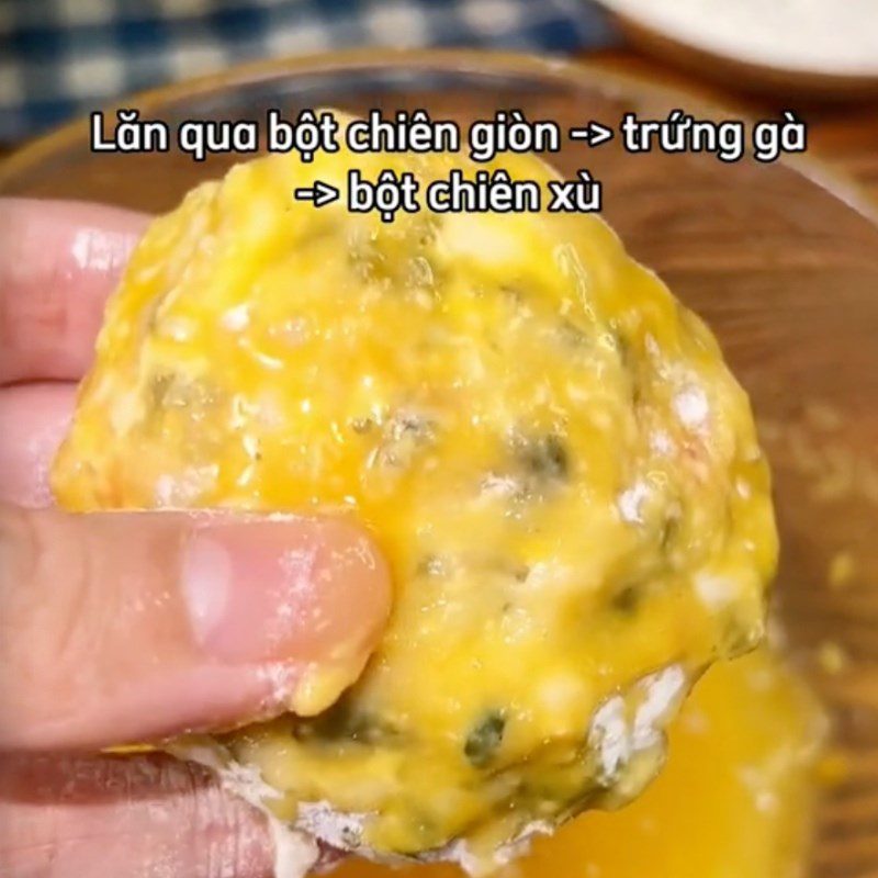 Step 4 Coat with batter Crispy potato shrimp cake (Recipe shared by Tiktok Let's Cook with TasteVN)
