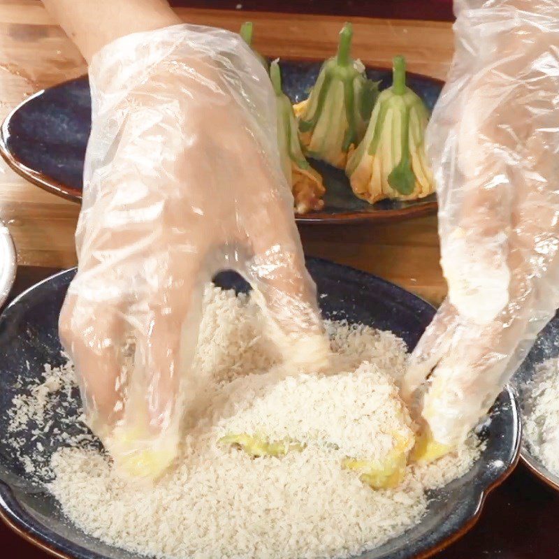 Step 4 Dusting and frying Stuffed zucchini flowers