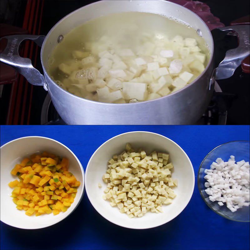 Step 2 Boil the taro and pumpkin for taro and pumpkin chè