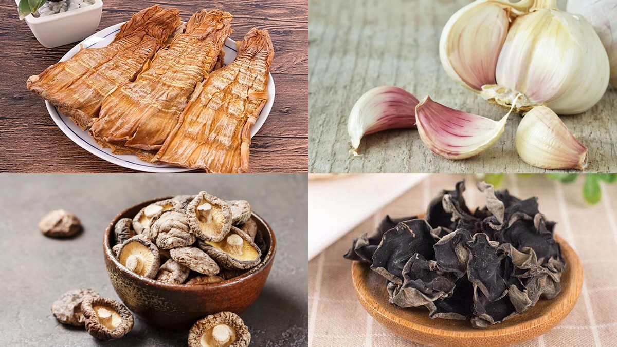 Ingredients for stir-fried dried bamboo shoots vegetarian dish