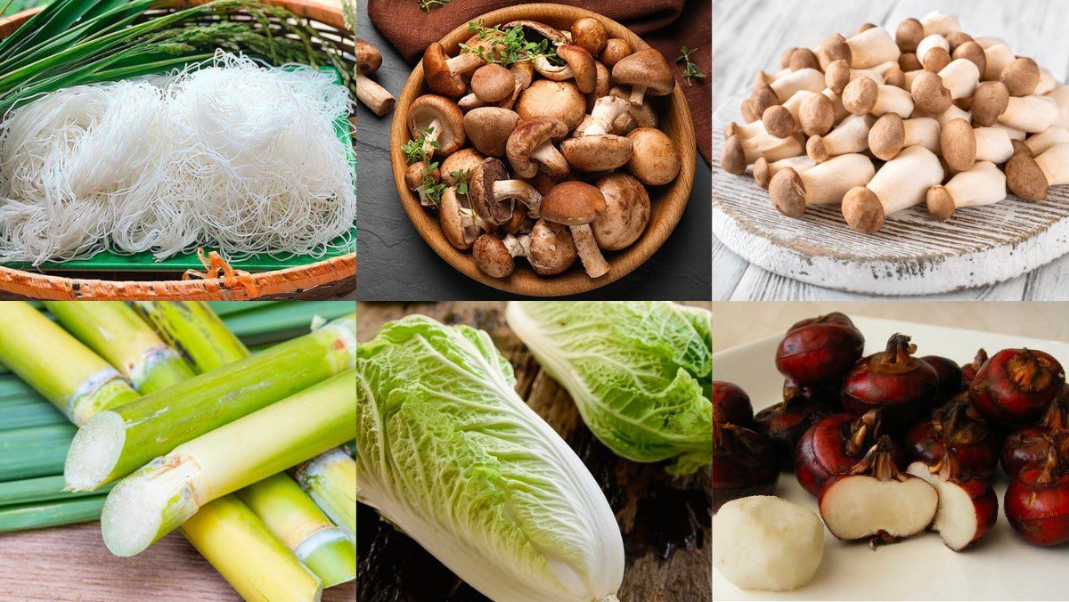 Ingredients for delicious vegetarian noodle soup recipe