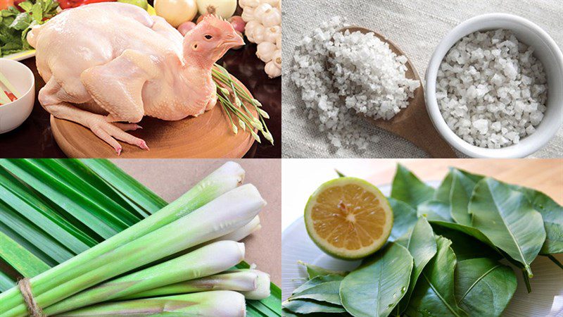 Ingredients for steamed chicken with salt and lemongrass