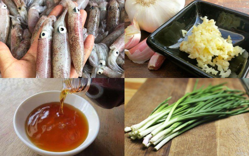 Ingredients for fried milkfish - squid with fish sauce
