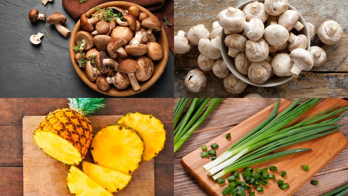 Ingredients for the dish of braised King Oyster Mushroom with pineapple and lemongrass
