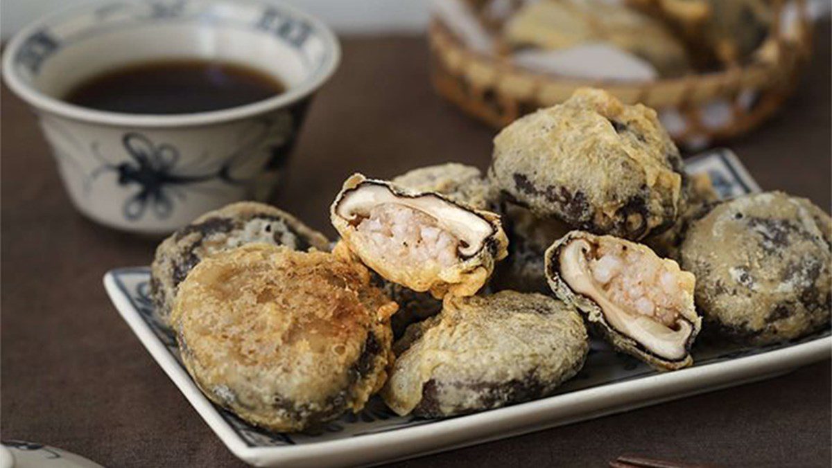 Crispy Fried Shiitake Mushrooms Stuffed with Shrimp