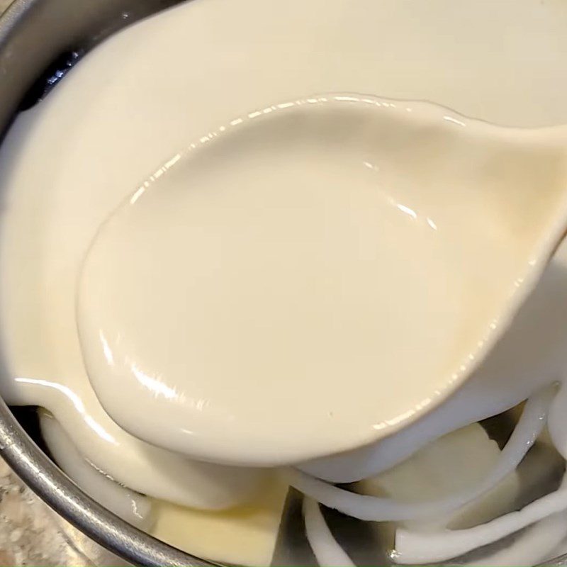 Step 4 Cooking coconut cream jelly Coconut cheese jelly