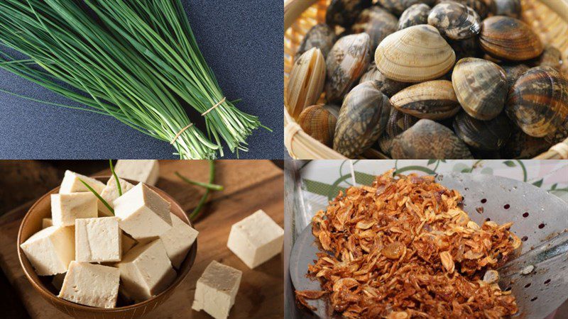 Ingredients for clam soup with chives