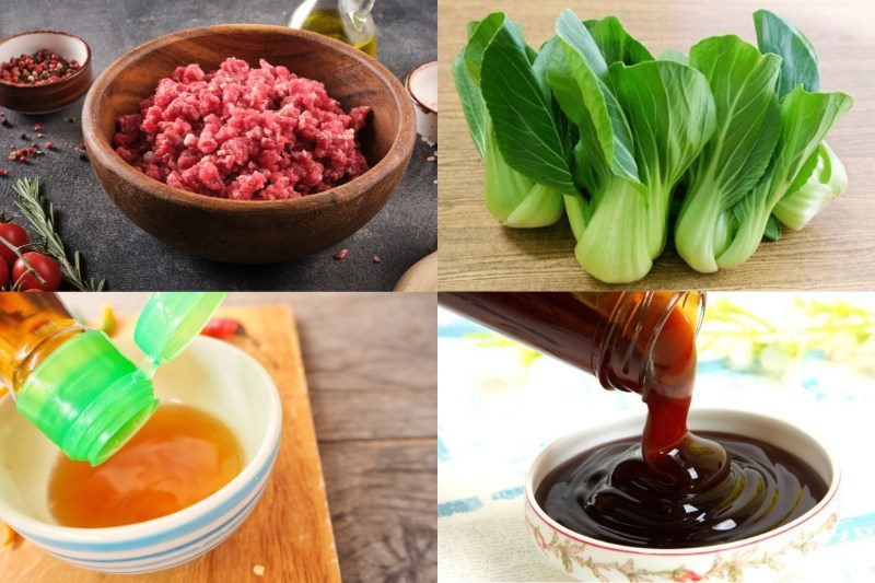 Ingredients for the dish how to make steamed bok choy with minced meat