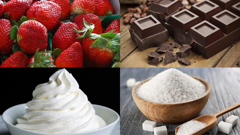 Ingredients for strawberry ice cream, strawberry milk ice cream, chocolate-coated strawberry ice cream, strawberry ice cream from strawberry candy
