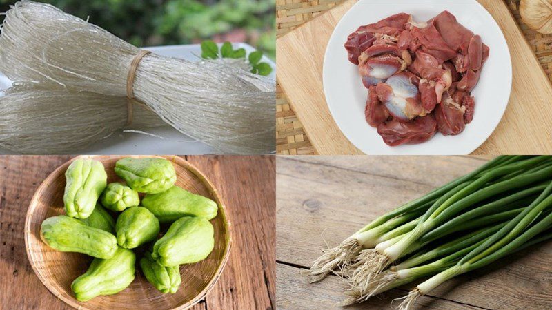 Ingredients for chicken intestines noodle dish