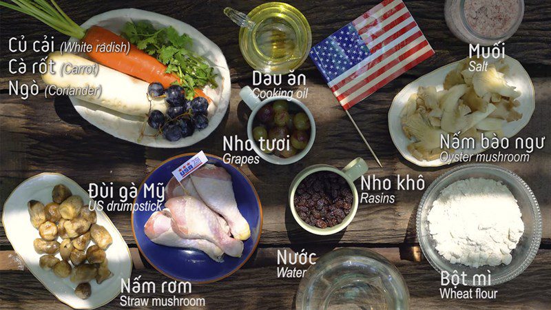Ingredients for chicken cooked with grapes