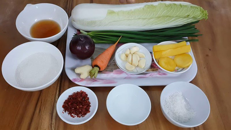 Ingredients for pickled napa cabbage dish