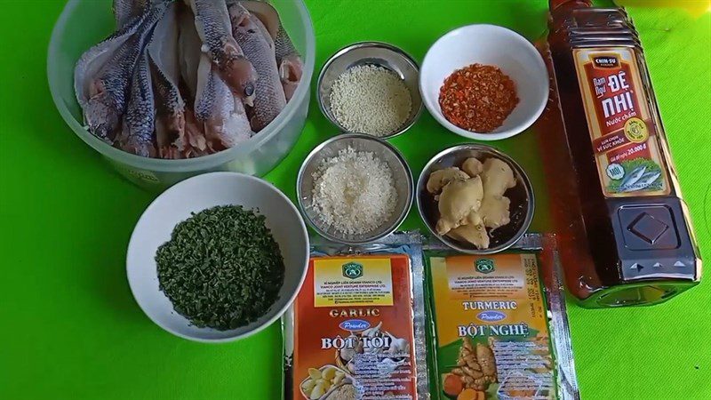 Ingredients for dried snakehead fish dish