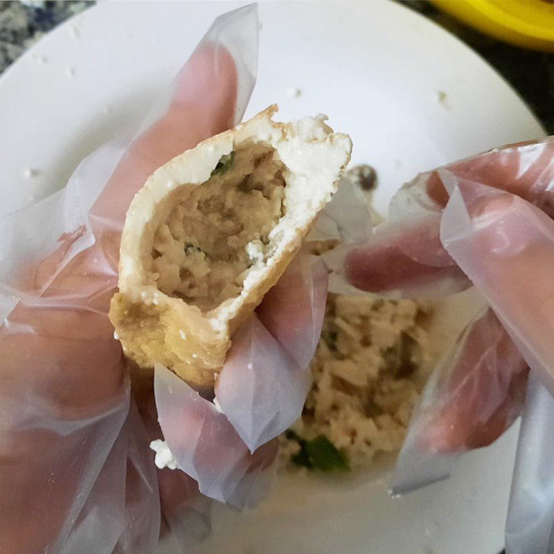 Step 2 Stuff mushrooms into tofu Stuffed tofu with mushrooms