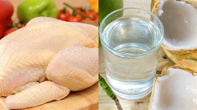 Ingredients for steamed chicken with coconut water