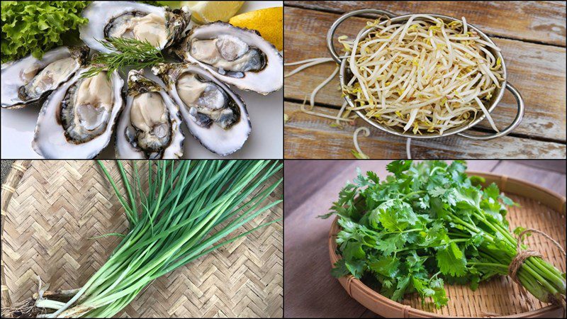 Ingredients for the dish 2 ways to make stir-fried oysters with mushrooms and bean sprouts