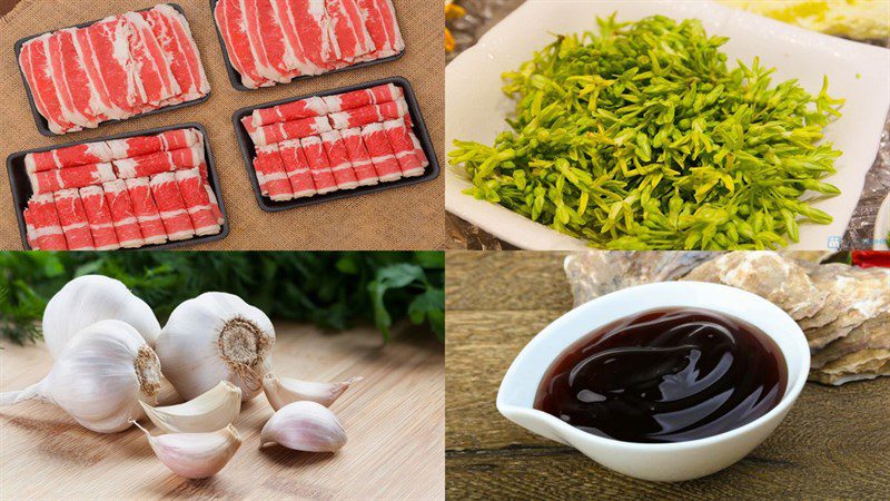 Ingredients for stir-fried beef with butterfly pea flowers
