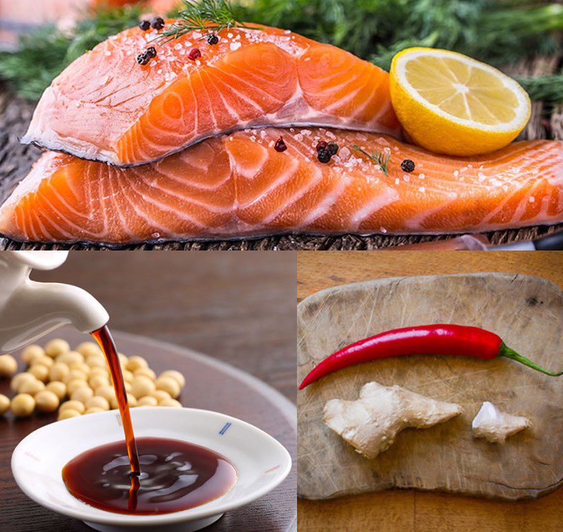 Ingredients for soy sauce steamed salmon