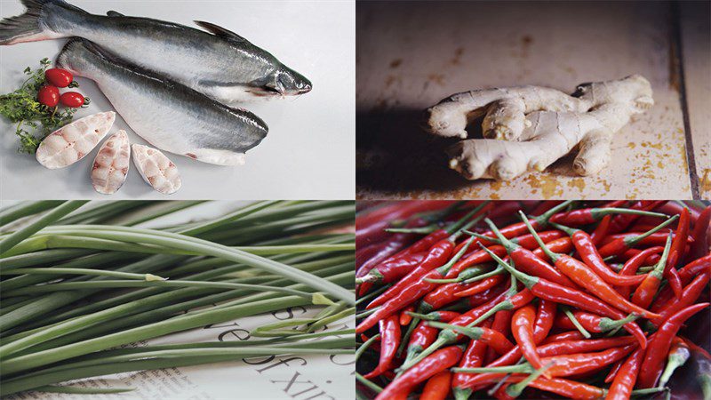 Ingredients for 3 ways to make ginger steamed basa fish