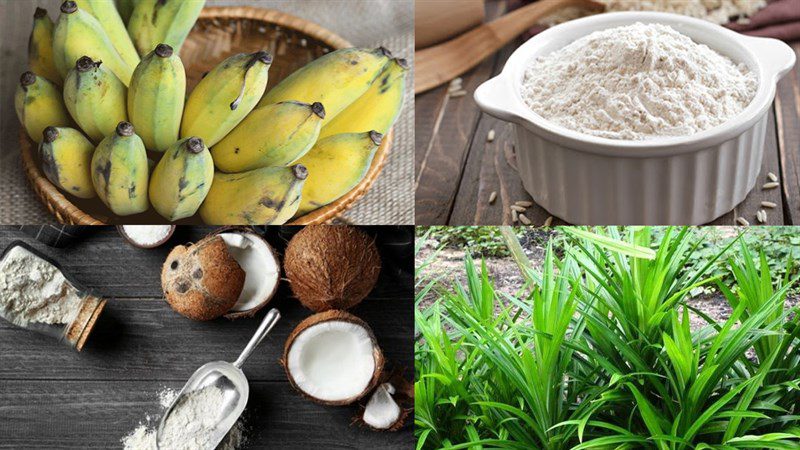 Ingredients for steamed banana cake with rice flour