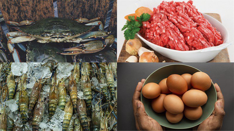 Ingredients for the dish of crab stuffed with minced meat