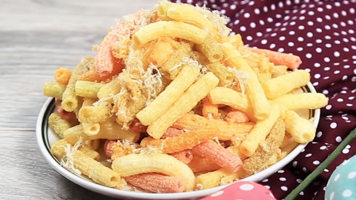 Fried pasta with cheese and pork floss