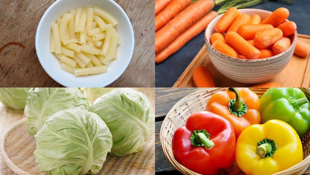 Ingredients for vegetarian mixed noodle stir-fry