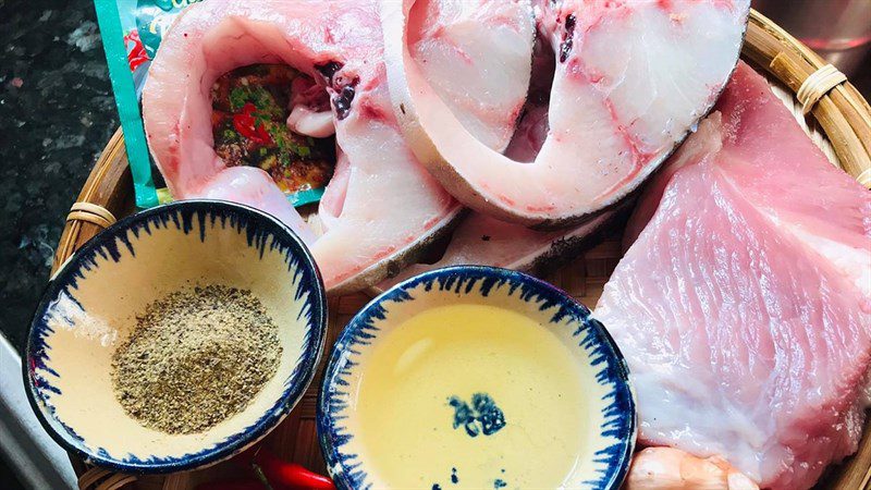 Ingredients for braised barramundi with pork belly