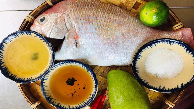 Ingredients for the dish fried fish cake with mango dipping sauce