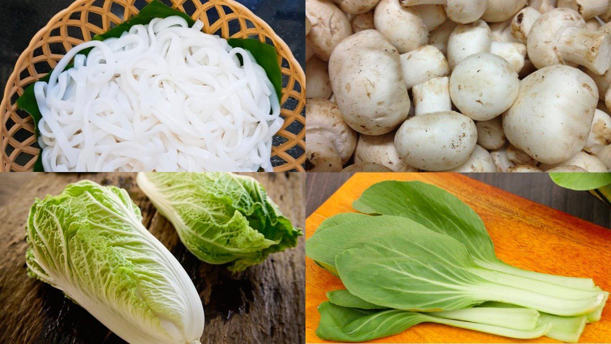 Ingredients for the dish 2 ways to make vegetarian stir-fried noodles and stir-fried pho
