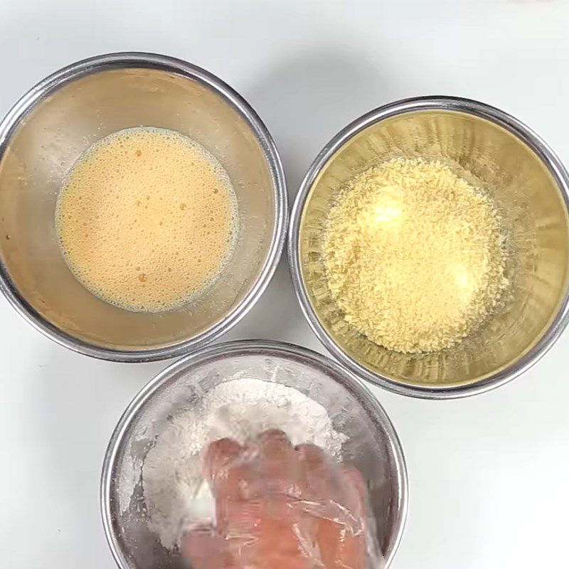 Step 2 Coating Fried Rice Wrapped in Cheese
