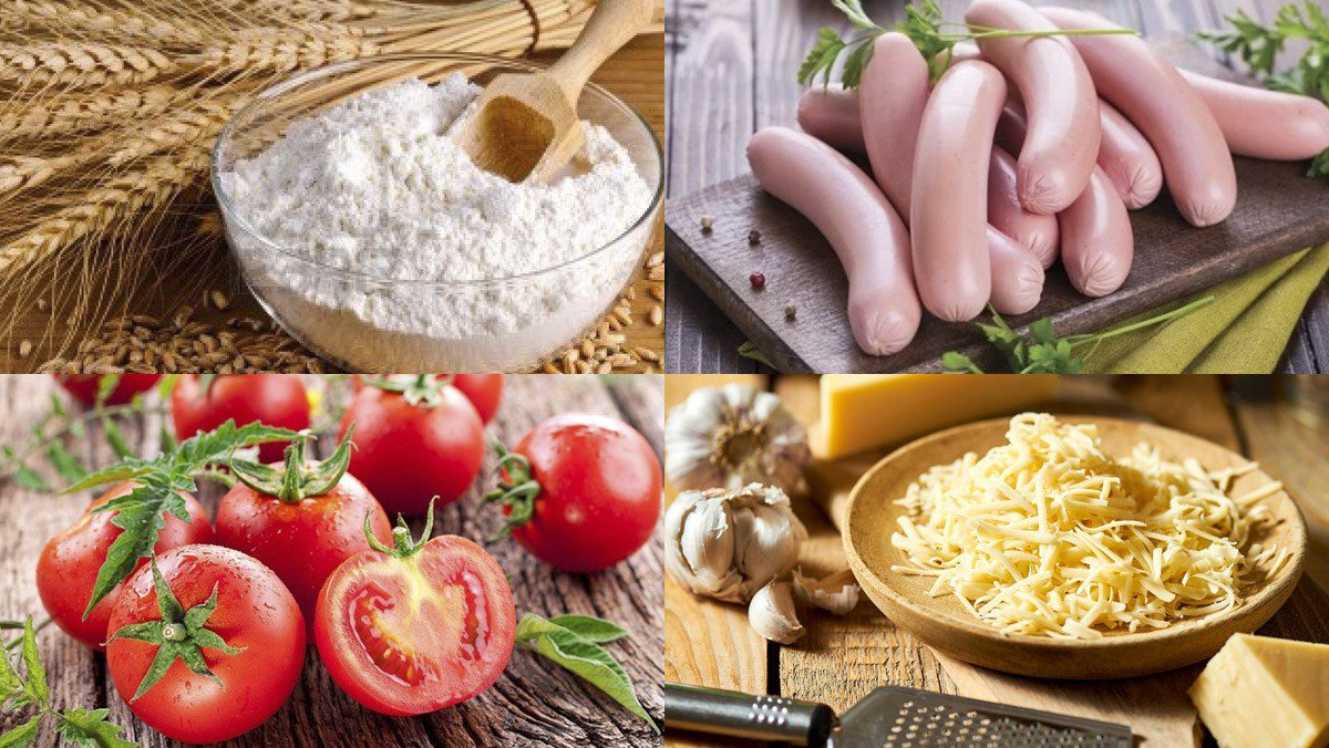 Ingredients and how to make sausage pizza in a non-stick pan