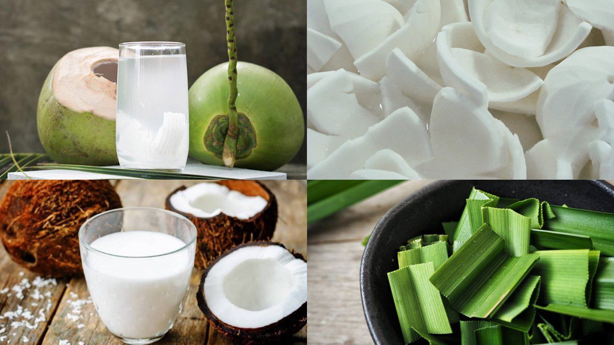 Ingredients for coconut jelly with pandan leaves