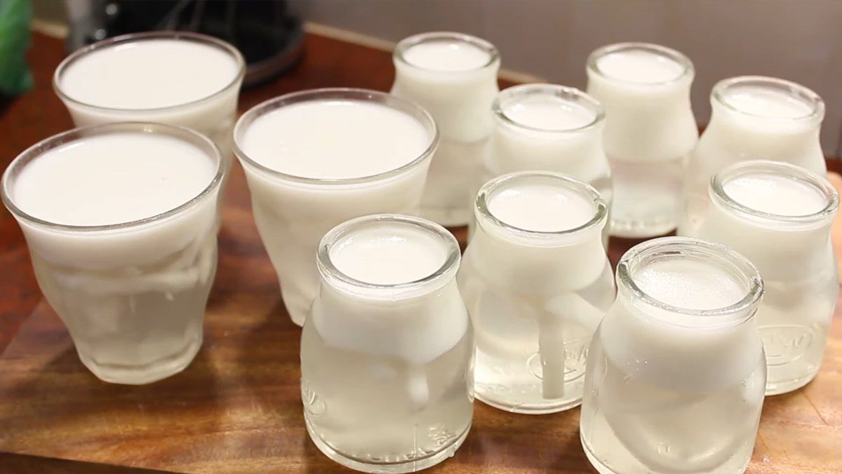 Coconut jelly strands with coconut milk