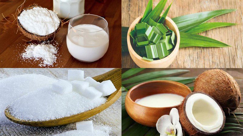 Ingredients for pandan jelly with coconut milk