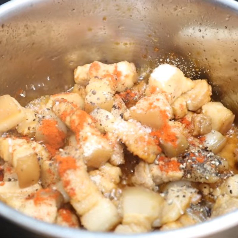 Step 3 Fry pork belly Pork belly fried in fish sauce