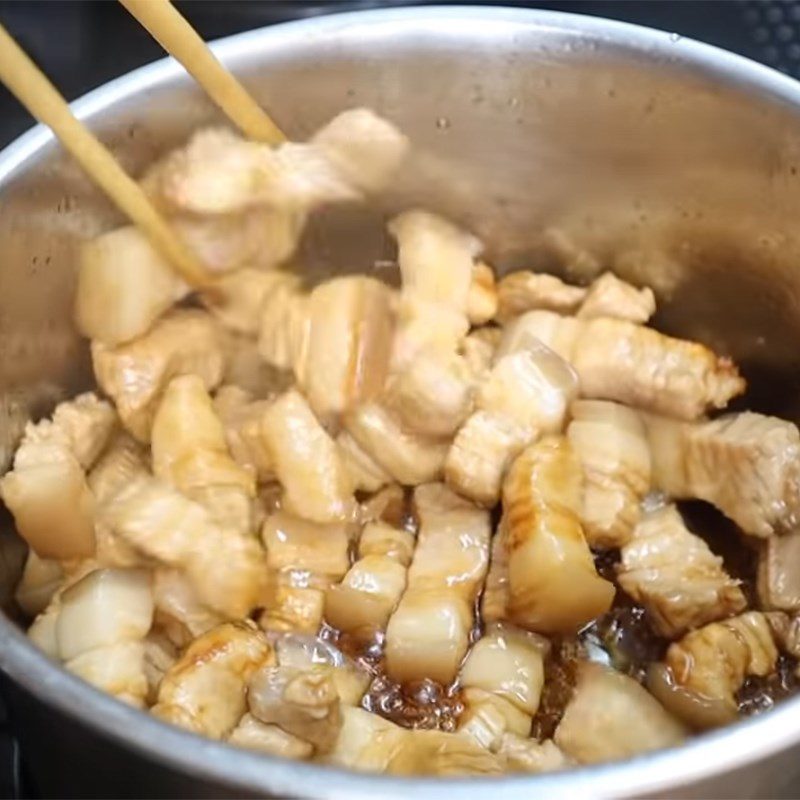 Step 3 Fry pork belly Pork belly fried in fish sauce