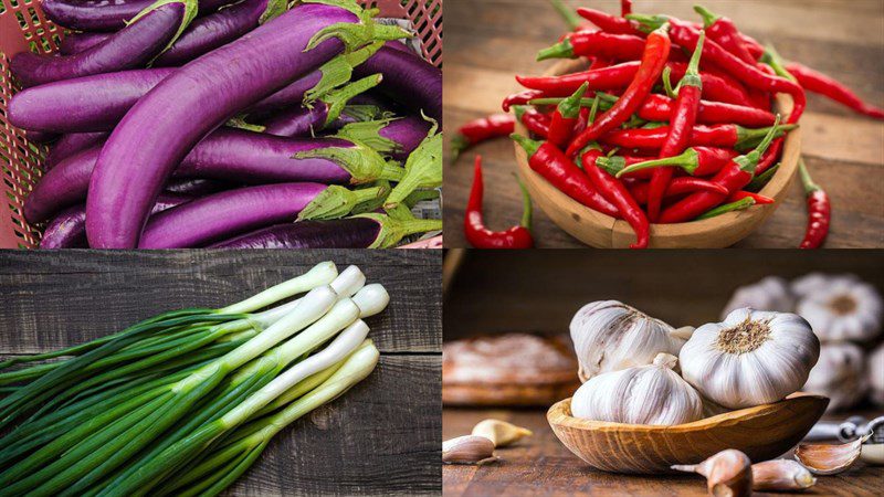 Ingredients for the dish 3 ways to make braised eggplant and vegetarian braised eggplant
