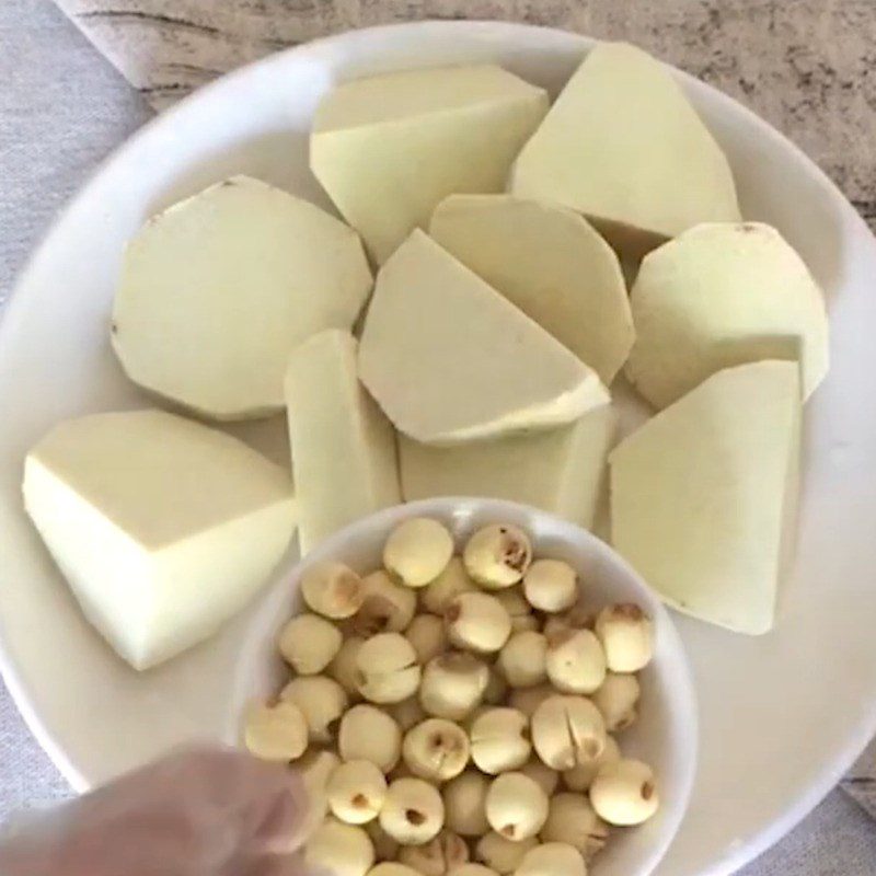 Step 1 Prepare Taro and Lotus Seeds Taro Lotus Seed Milk