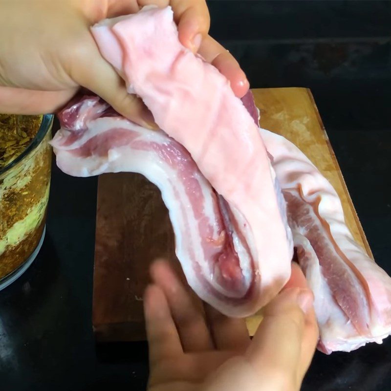 Step 1 Prepare the pork belly for Sun-dried Pork Belly marinated with lemongrass and chili